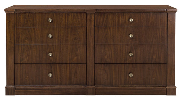 Hooker Furniture Archives Eight-Drawer Dresser In Classic Walnut — Figured Veneer, Cedar-Lined Drawers, Satin Brass Knobs, Jewelry Tray 6123-90202-89