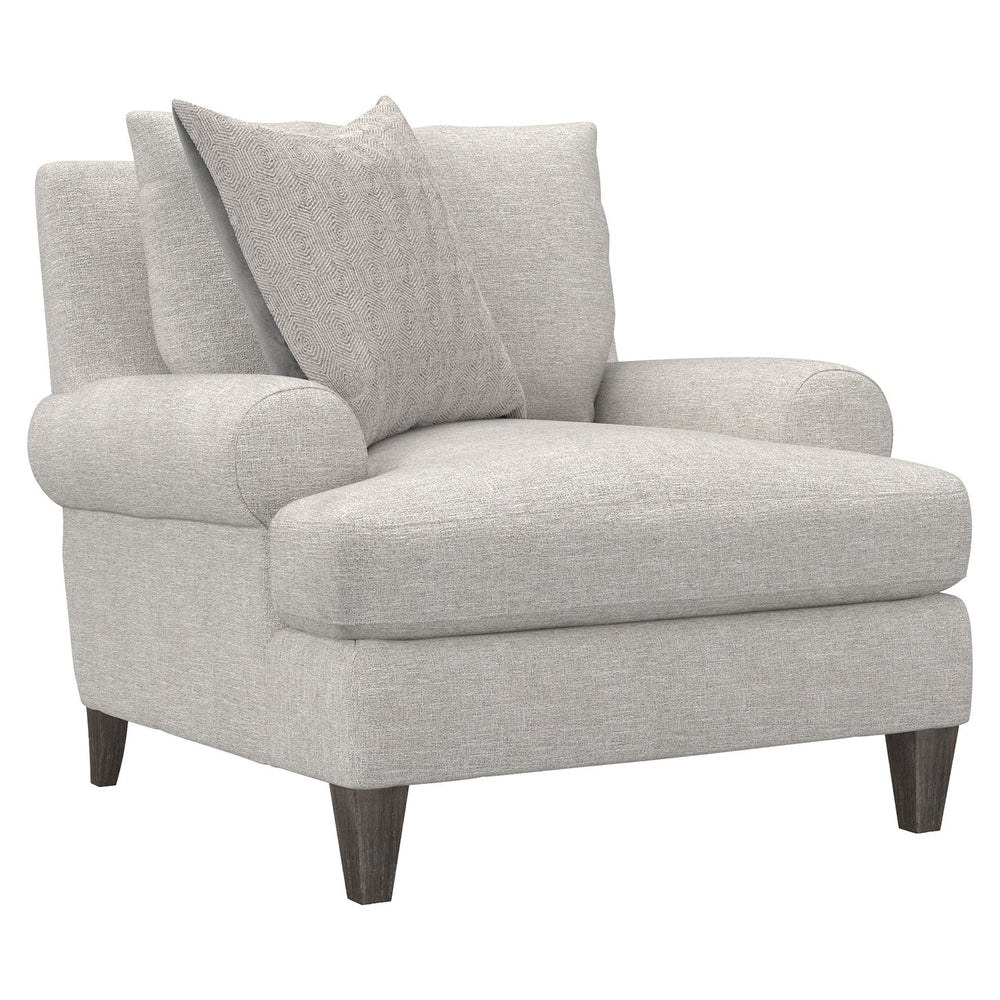 Bernhardt Bernhardt Isabella Chair — Plush Gray Transitional Lounge Seating With Rolled Arms, Exposed Wood Legs (Made-To-Order) P4612B