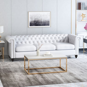 English Elm Christopher Knight Home® - SOFA Chesterfield-inspired 3-seater with deep button tufting, nailhead trim, low back and plush PU upholstery White 68326.00
