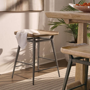 Hooker Furniture Vineyard Shaped Wood Counter Chair In Sonoma Finish With Rustic Metal Base, Footrests & Tapered Legs 6952-75450-80