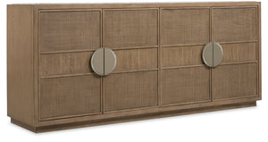 Hooker Furniture Sonnet Marble-Inset Dining Credenza With Woven Cane Doors, White Oak Veneer, Soft-Close Storage Elegance 6072-75900-85