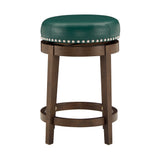 Homelegance By Top-Line Emerson Faux Leather Brown Finish Wood Swivel 24" Counter Height Stool (Set of 2) Green Rubberwood