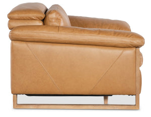 Hooker Furniture Jericho Oversized Power Recliner In Dallas Toffee Leather With Sleigh Wood Sides, Pillow Arms, Motorized Headrest And Hidden Controls 43.20 L x 53.50W x 32.20H SS461-PH1-087