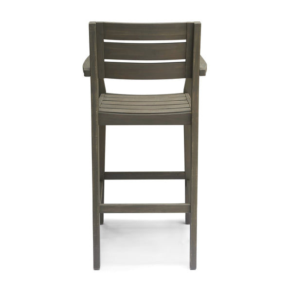 English Elm Wood Acacia Bar Stool with Ladder Back and Slatted Seat for Kitchen or Patio 62719.00GRY-4