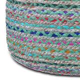 Hearth and Haven Enigmaria Multi-functional Round Pouf with Woven Cotton and Jute in Multi-Color Pattern B136P159311 Multicolor