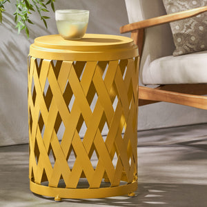 Christopher Knight Home® - Noble House - Selen Outdoor 14 Inch Diameter Matte Yellow Iron Side Table