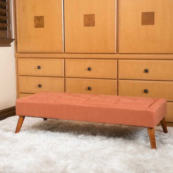 English Elm Christopher Knight Home® - Ottoman 50" Orange Button-Tufted Upholstered Bench with Storage, Birch Legs, Modern Accent Seat 59075.00ORG