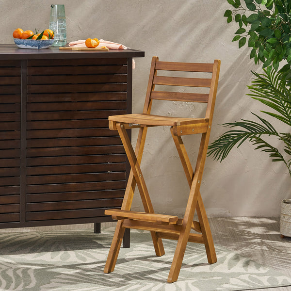 English Elm Outdoor Solid Acacia Folding Barstool with Teak Finish for Patio Bar Seating 53605.00