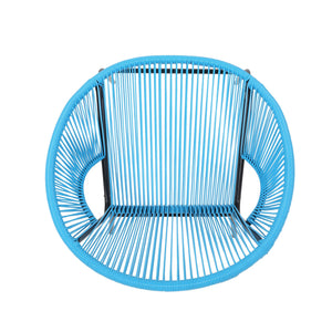 English Elm Nusa Outdoor Woven Rattan Basket Chair with Iron Legs for Modern Patio Spaces 66626.00BLU