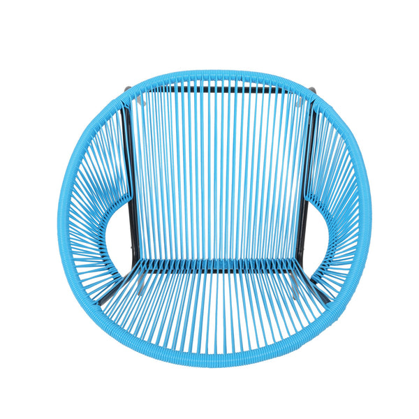 English Elm Nusa Outdoor Woven Rattan Basket Chair with Iron Legs for Modern Patio Spaces 66626.00BLU