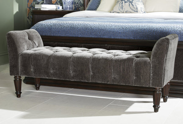 A.R.T. Furniture Revival Bed Bench - Opulent Charcoal Velvet, Diamond Tufted Design, Traditional Napa Mahogany Finish Black, Brown Rubberwood Solids,Quarter Mahogany Veneer,Foam,Fabric 328149-1730