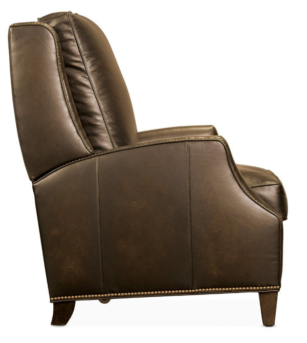 Hooker Furniture Kerley Handcrafted Push-Back Recliner In Sarzana Top-Grain Leather With Dark Walnut Base For Comfort Brown RC260-PB-086