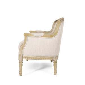English Elm Loveseat French Country Style Turned Legs Padded Upholstery Compact Sitting Room Sofa 71063.00BGE