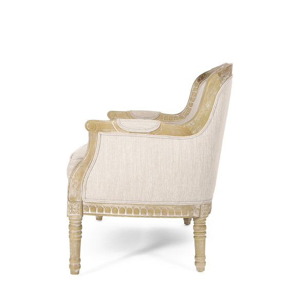 English Elm Loveseat French Country Style Turned Legs Padded Upholstery Compact Sitting Room Sofa 71063.00BGE