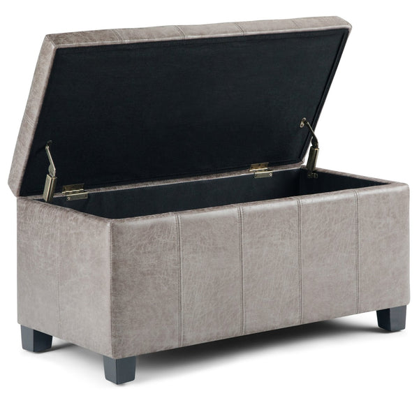 English Elm Dover Storage Ottoman Bench - Versatile Distressed Grey Taupe Faux Leather With Hidden Storage B136P159040