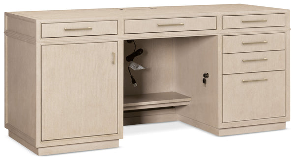 Hooker Furniture Marlowe Home Office Credenza White Oak Veneer with Integrated Wire Management 6420-10464-80