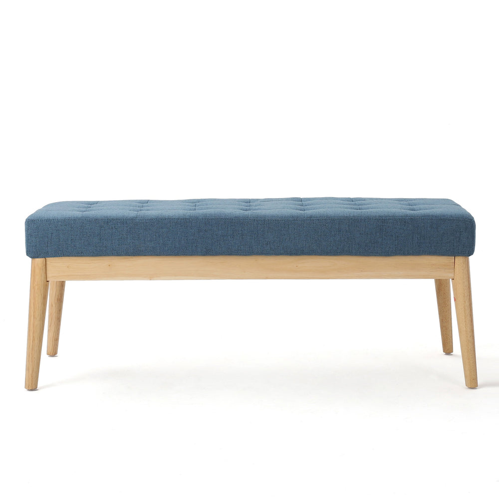 English Elm Ottoman Tufted Upholstered Bench with Birch Frame Mid-century Style for Bedroom Entry 60407.00BLU