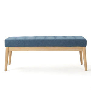 English Elm Ottoman Tufted Upholstered Bench with Birch Frame Mid-century Style for Bedroom Entry 60407.00BLU