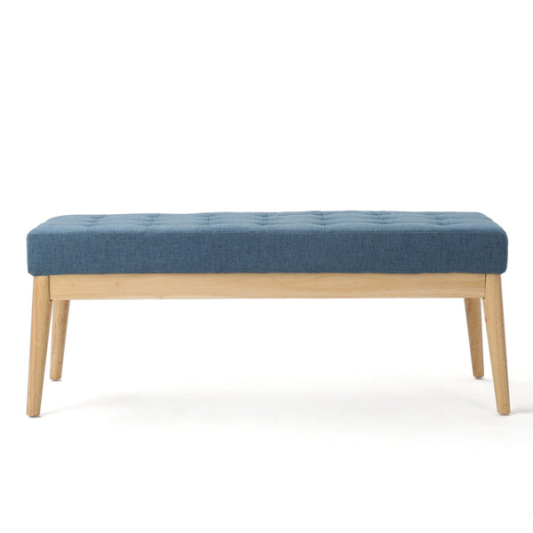 English Elm Ottoman Tufted Upholstered Bench with Birch Frame Mid-century Style for Bedroom Entry 60407.00BLU