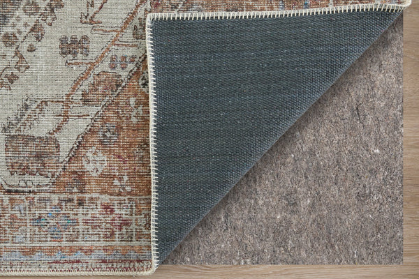 Feizy Rugs Percy Transitional Medallion Rug - Durable Machine Washable Design With Timeless Distressed Charm Ivory,Orange,Brown Polyester,Cotton,Viscose Prc39anftan000e76