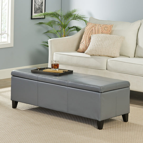 English Elm Glouster Bench Style Pu Leather Storage Ottoman with Soft Close Lid for Bedroom Grey 57742.00GRY