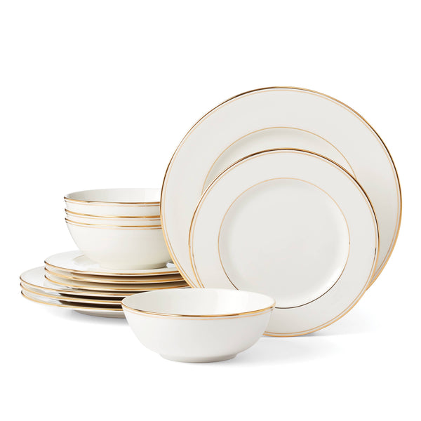 Lenox Federal Gold 12-Piece Dinnerware Set, Service for 4 White, WHITE PORCELAIN 895706
