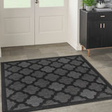 Nourison Easy Care NES01 Machine Made Flat Weave Solid Border Indoor/Outdoor Modern Outdoor Rug Charcoal Black, Charcoal Black 84% Polypropylene,16% Polyester 99446934925