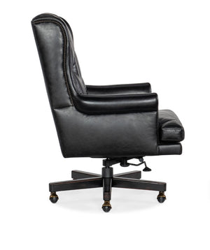 Hooker Furniture Charleston Executive Swivel Tilt Chair In Old Saddle Cocoa Leather With Tufting, Nailhead Trim & Casters Black EC110-099