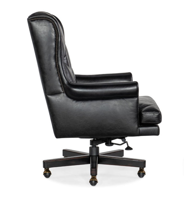 Hooker Furniture Charleston Executive Swivel Tilt Chair In Old Saddle Cocoa Leather With Tufting, Nailhead Trim & Casters Black EC110-099