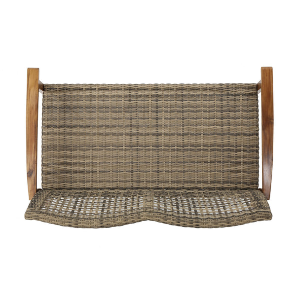 English Elm Christopher Knight Home® - HAMPTON Acacia Wood & Wicker Loveseat Natural Grey with Iron Frame, Weather-Resistant, Sturdy Design 60396.00WTC