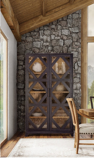 Hooker Furniture Big Sky Reclaimed-Style Display Cabinet With Seeded Glass, Soft-Close Doors, Adjustable Shelves & Lighting 6700-75906-98