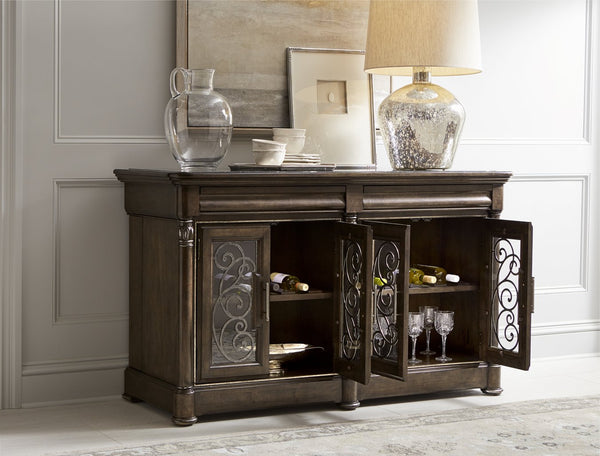 A.R.T. Furniture Landmark Buffet: Elegant Traditional European Design With Marble Top, Wine Shelves & Drawers Brown, Black Material, Hickory And Oak Veneers 256251-2316