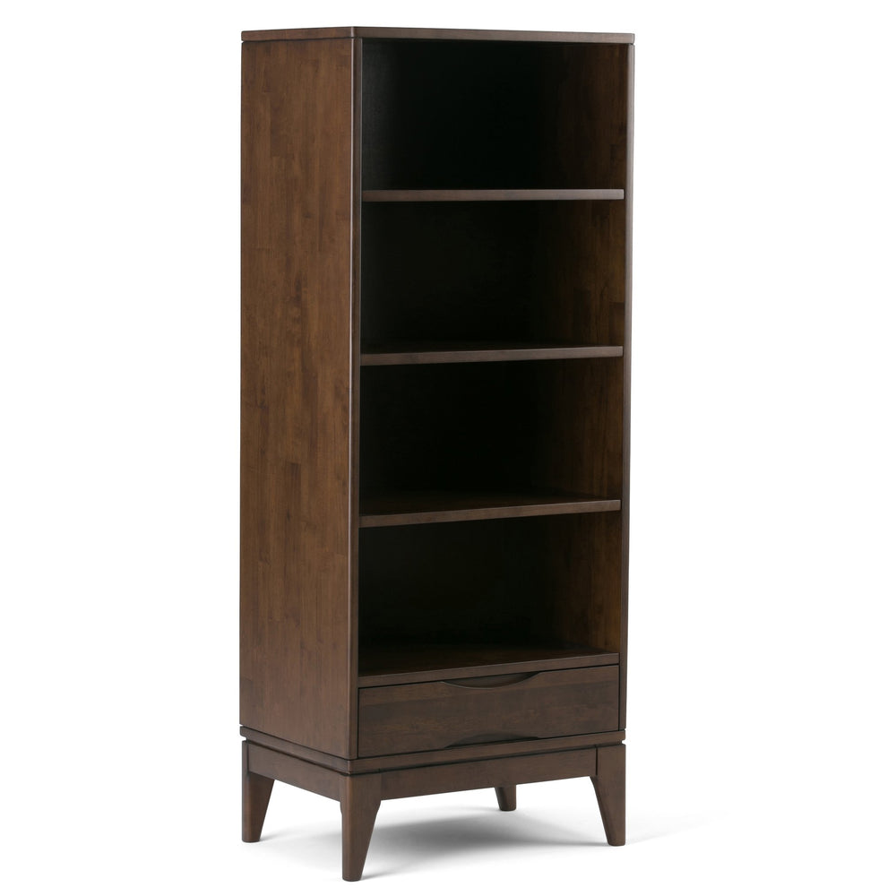 English Elm Harper Bookcase With Adjustable Shelves & Drawer - Mid-Century Modern Walnut Brown Storage Solution B136P158167