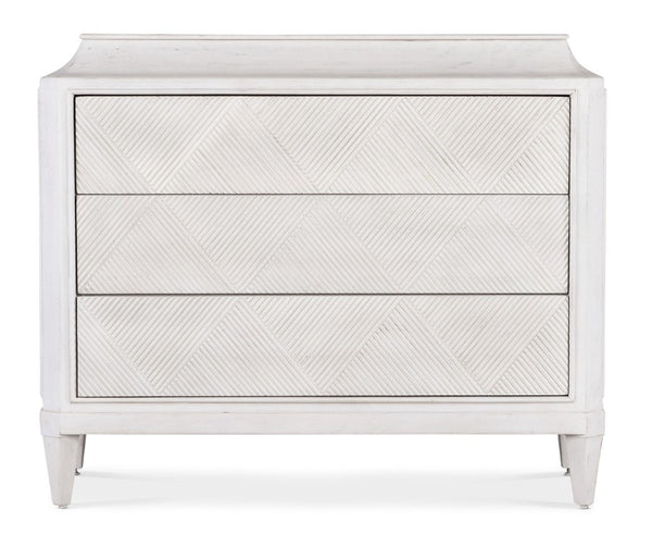 Hooker Furniture Commerce Argyle Three-Drawer Chest In Solid Mango Wood, Creamy White Finish, Carved Texture, Tapered Legs (42"W X 35"H) 7228-85082-02