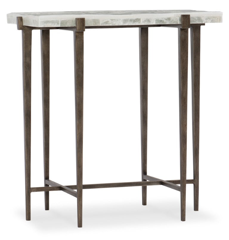 Hooker Furniture Melange Bellis Accent Table With Bronze Interlocking Base And Gypsum Stone Top — Modern Sculptural Piece 638-50381-MULTI