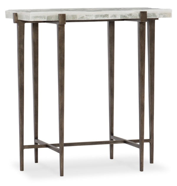 Hooker Furniture Melange Bellis Accent Table With Bronze Interlocking Base And Gypsum Stone Top — Modern Sculptural Piece 638-50381-MULTI
