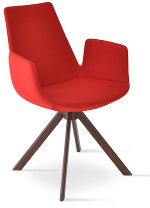 Soho Concept Eiffel Arm Wood Counter & Bar Dining Chair - Solid Wood, Wool Upholstery, 10-year Guarantee, Dark Grey Walnut,Red  Soho-concept-dining-chair-02987