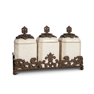 Acanthus Stoneware Canister Set, Set of 3 Canisters with Base EAW31903 Park Hill