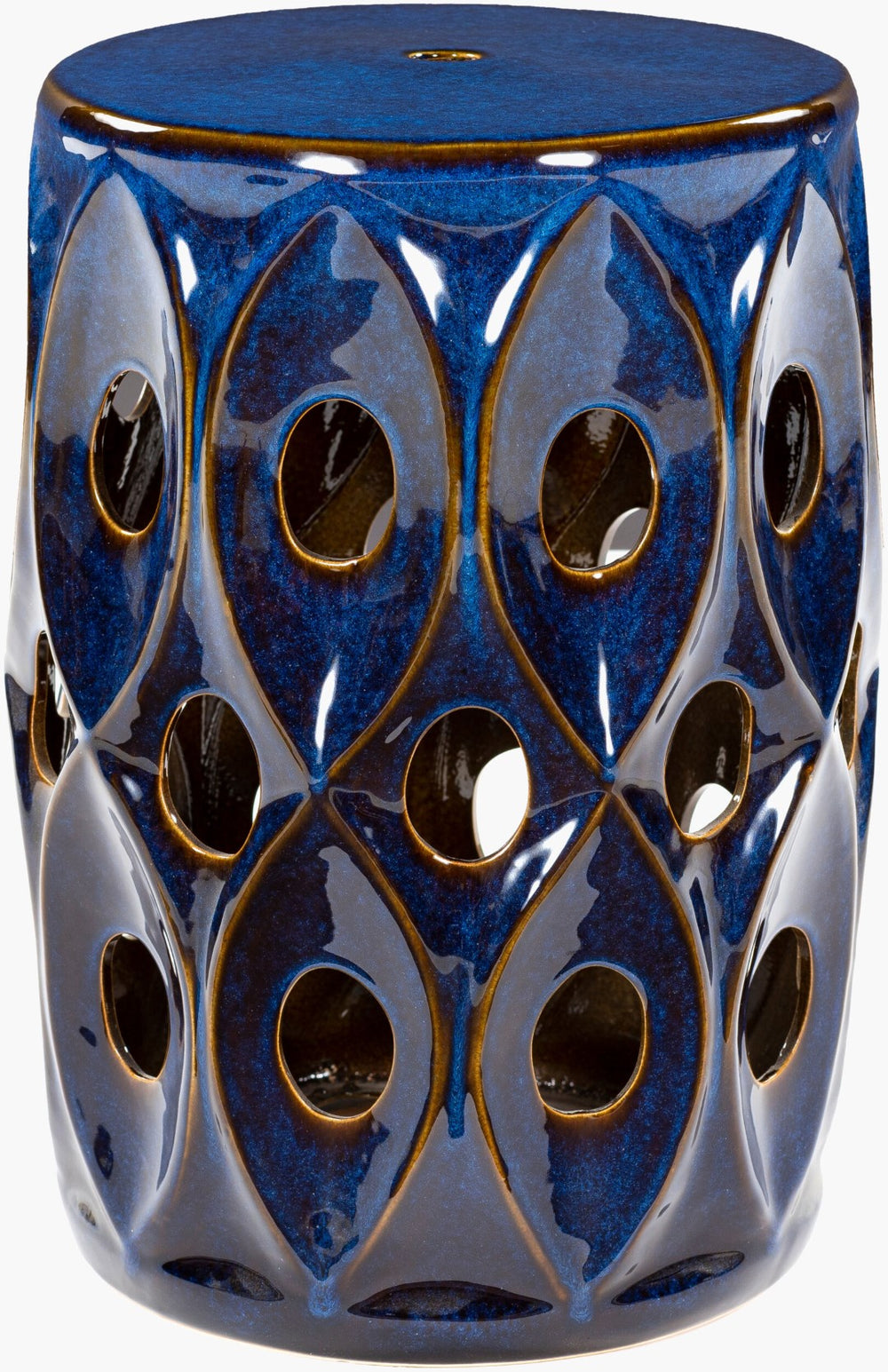 Surya Erika 18"H X 13"W X 13"D Durable Ceramic Garden Stool – Stylish Outdoor Accent For Patio Decor Top, Blue,Base, Blue Ceramic,Ceramic Eik-001