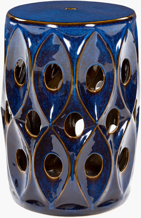 Surya Erika 18"H X 13"W X 13"D Durable Ceramic Garden Stool – Stylish Outdoor Accent For Patio Decor Top, Blue,Base, Blue Ceramic,Ceramic Eik-001