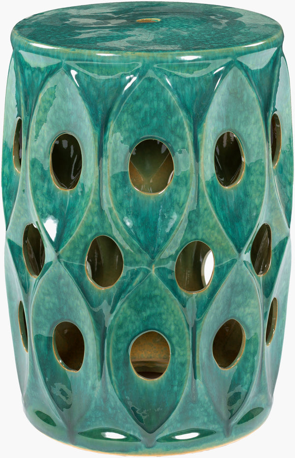Surya Erika 18"H X 13"W X 13"D Durable Ceramic Garden Stool – Stylish Outdoor Accent For Patio Decor Top, Green,Base, Green Ceramic,Ceramic Eik-002