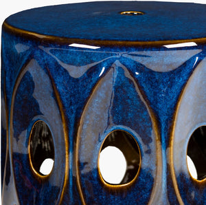 Surya Erika 18"H X 13"W X 13"D Durable Ceramic Garden Stool – Stylish Outdoor Accent For Patio Decor Top, Blue,Base, Blue Ceramic,Ceramic Eik-001