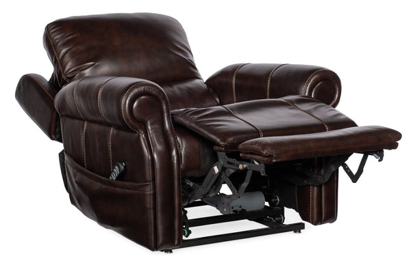 Hooker Furniture Eisley Power Recliner In Sorrento Night Seas Leather With Motorized Headrest, Lumbar & Lift Support Dark Brown RC602-PHLL4-089
