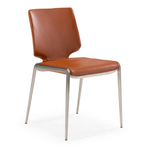 VIG Furniture Eileen Modern Cognac Eco-Leather Seating With Slender Powder-Coated Metal Legs, Stackable Comfort Brown Dining Chair VGHR3637-COGNAC-DC