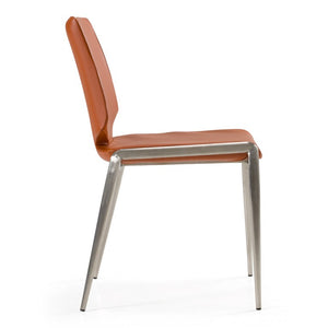 VIG Furniture Eileen Modern Cognac Eco-Leather Seating With Slender Powder-Coated Metal Legs, Stackable Comfort Brown Dining Chair VGHR3637-COGNAC-DC