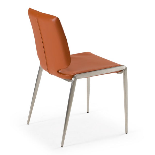 VIG Furniture Eileen Modern Cognac Eco-Leather Seating With Slender Powder-Coated Metal Legs, Stackable Comfort Brown Dining Chair VGHR3637-COGNAC-DC