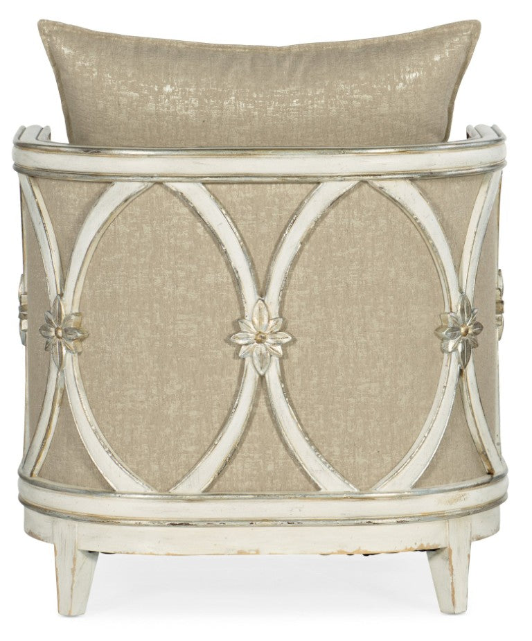 Hooker Furniture Sanctuary Mariette Lounge Chair — Two-Tone Chalet Finish, Glitter Pearl Fabric, Sculptural Wood Frame 5865-52002-02
