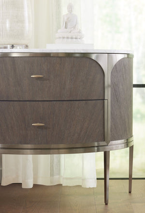 Hooker Furniture Modern Sculptural Two-Drawer Nightstand With Marble Top, Pewter Accents, Oak Veneer Texture And Soft-Close Drawers Medium Brown 6850-90215-89