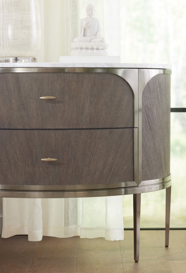 Hooker Furniture Modern Sculptural Two-Drawer Nightstand With Marble Top, Pewter Accents, Oak Veneer Texture And Soft-Close Drawers Medium Brown 6850-90215-89
