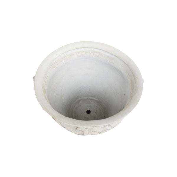 English Elm Largo Handcrafted Concrete Planter Antique White Aged Finish for Porch or Patio 63427.00WHI
